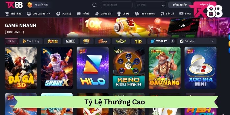 Tỷ Lệ Thưởng Cao Tại Tx88